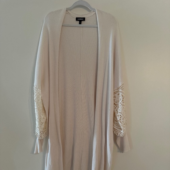 Express Sweaters Express Cream Open Cardigan With Lace Detail